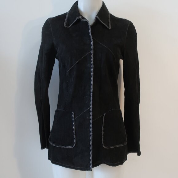 Womens Gitmo's Black Snap Button Suede Shacket Shirt Jacket 42 US/S - Picture 1 of 16